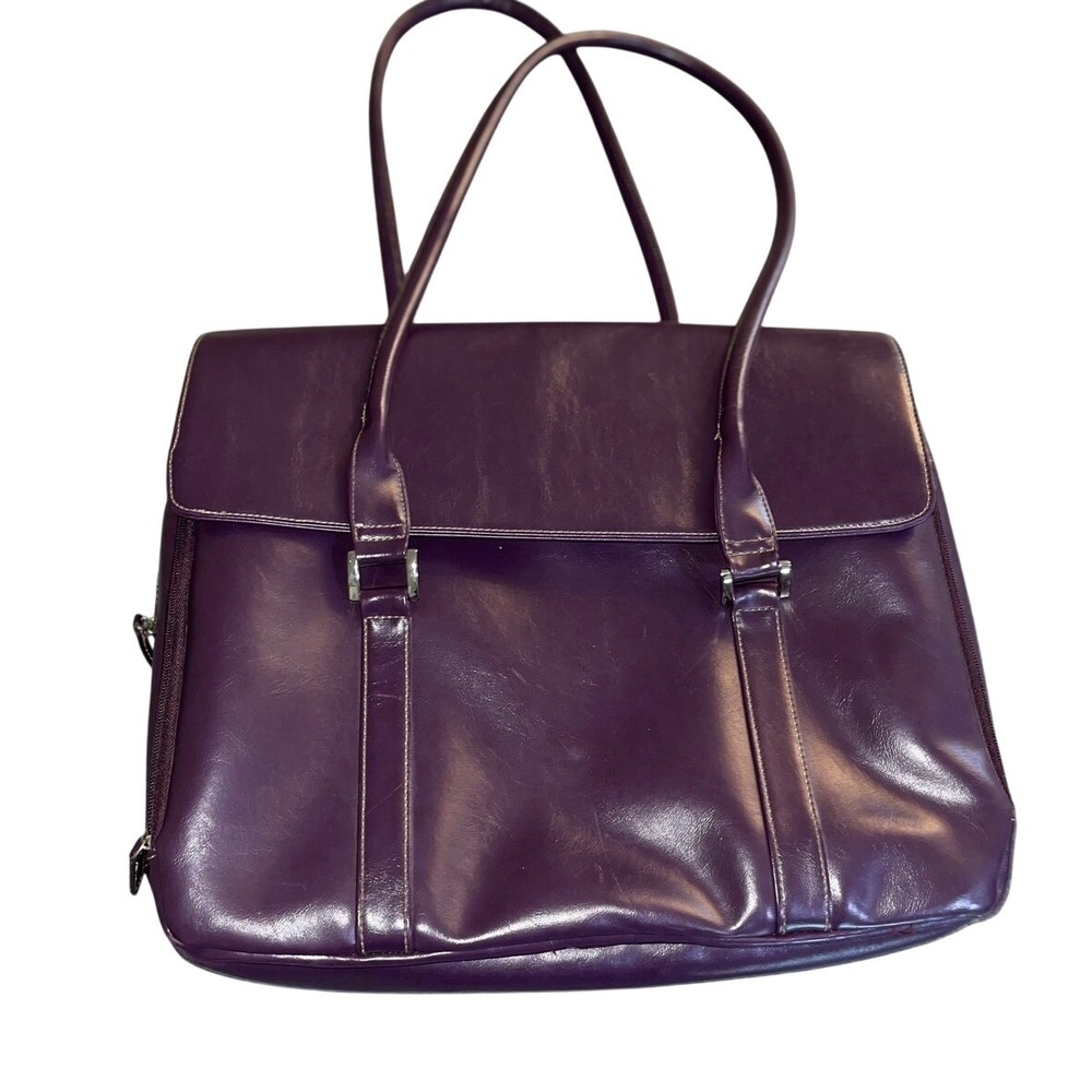 Buxton Purple Faux Leather Organizer Tote Laptop Work Bag Shoulder Purse Large